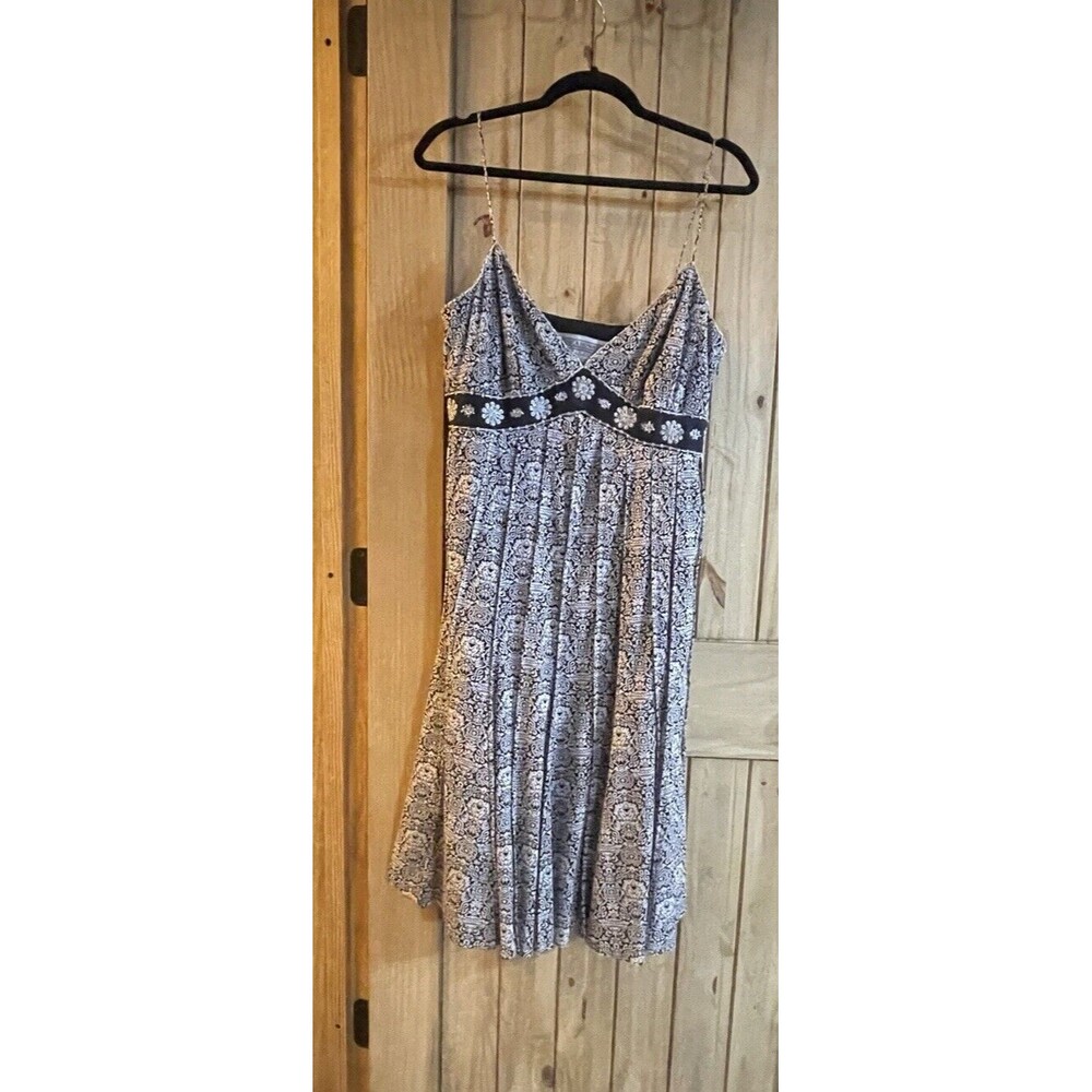 Jessica Howard‎ Spaghetti Strap Zip Black & White Beaded Size 12 Built In Slip